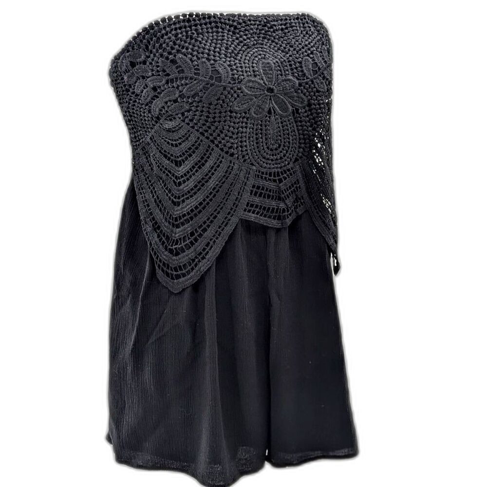 Black Strapless Lace Linen Boho Whimsygoth Fairy Flowy Romper Size Medium